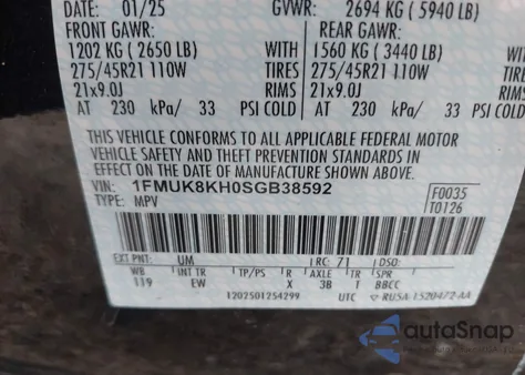 2025 Ford Explorer St-Line from USA, damaged, VIN 1FMUK8KH0SGB38592